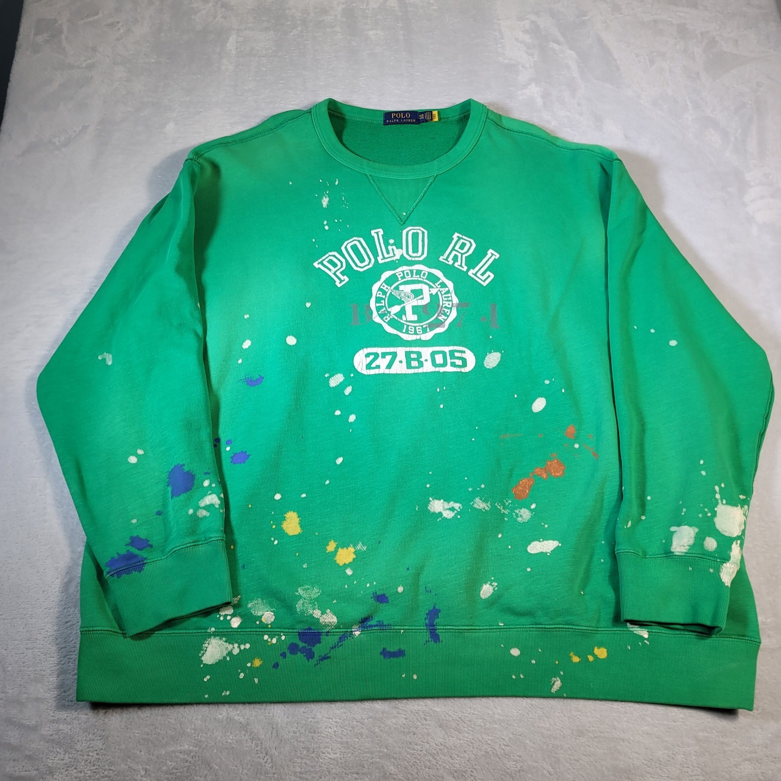 Polo Ralph Lauren Sweatshirt Mens 4xb Green Paint Splatter Graphic Crewneck